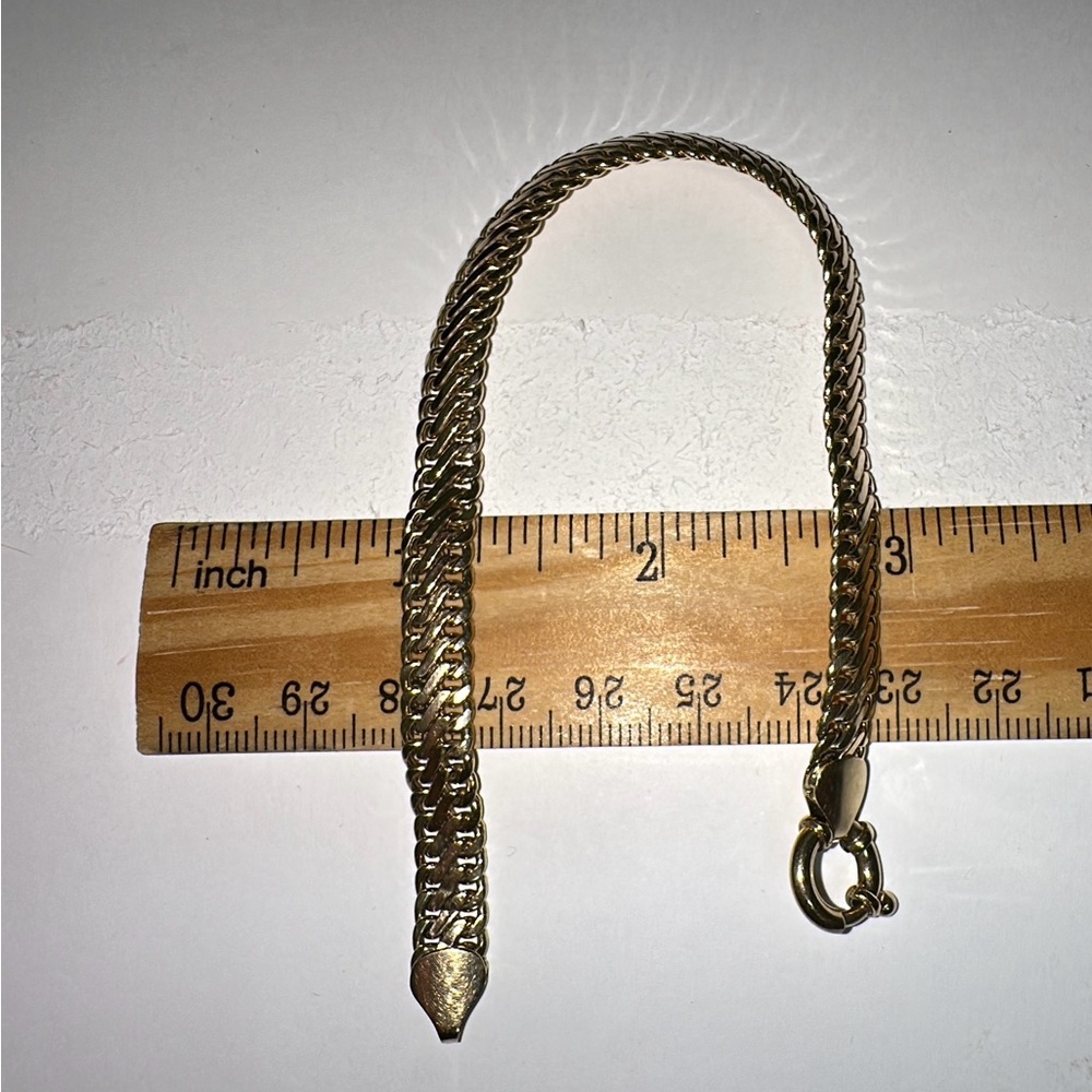Real Stamped 14K Yellow Gold Fancy Woven Link Bracelet Senora Clasp 8.25” Length - Picture 7 of 13